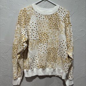 American Eagle Yellow Patchwork Floral Crew Neck Sweatshirt Cottage Core Small